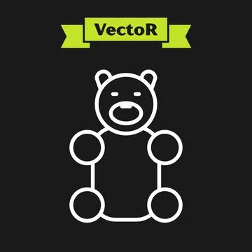 White line Jelly bear candy icon isolated on black background.  Vector Stock Illustration