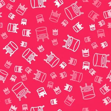 White line Jumping trampoline icon isolated seamless pattern on red background Stock Illustration