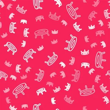 White line Jumping trampoline icon isolated seamless pattern on red background Stock Illustration