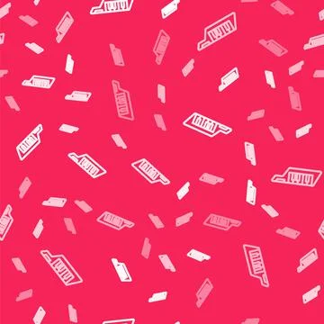 White line Keytar icon isolated seamless pattern on red background. Musical i Stock Illustration