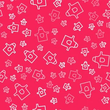 White line Kitchen apron icon isolated seamless pattern on red background. Chef Stock Illustration
