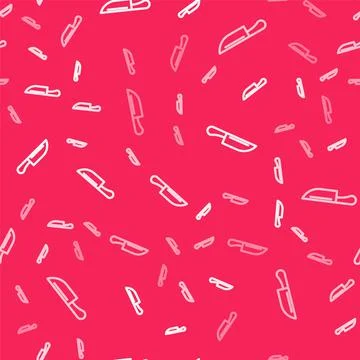 White line Knife icon isolated seamless pattern on red background. Cutlery sy Stock Illustration