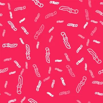 White line Knife icon isolated seamless pattern on red background. Cutlery Illustrazione stock