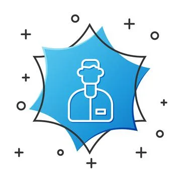 White line Laboratory assistant icon isolated on white background. Blue hexag Stock Illustration