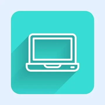 White line Laptop icon isolated with long shadow. Computer notebook with empty Illustrazione stock