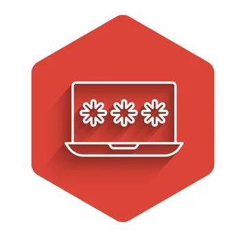 White line Laptop with password notification icon isolated with long shadow Stock Illustration