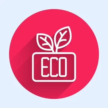 White line Leaf Eco symbol icon isolated with long shadow background. Banner Stock Illustration