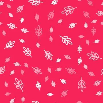 White line Leaf icon isolated seamless pattern on red background. Leaves sign Stock Illustration