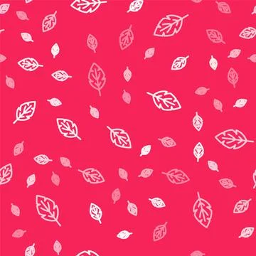 White line Leaf icon isolated seamless pattern on red background. Leaves sign Stock Illustration