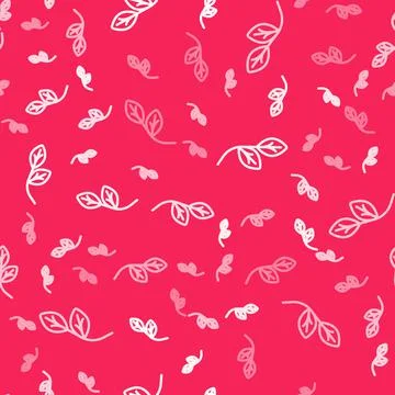 White line Leaf icon isolated seamless pattern on red background. Leaves sign Illustrazione stock