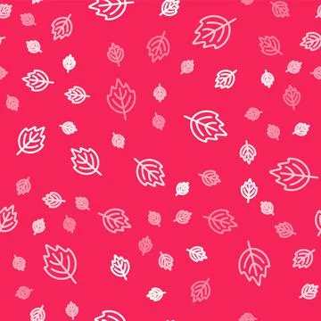 White line Leaf icon isolated seamless pattern on red background. Leaves sign Illustrazione stock