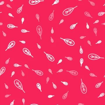 White line Leaf icon isolated seamless pattern on red background. Leaves sign Stock Illustration