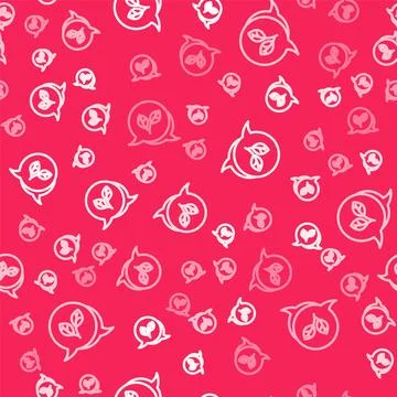 White line Leaf icon isolated seamless pattern on red background. Leaves si.. 스톡 일러스트
