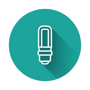 White line LED light bulb icon isolated with long shadow background. Economical Stock Illustration