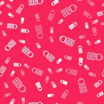 White line LED light bulb icon isolated seamless pattern on red background... 스톡 일러스트