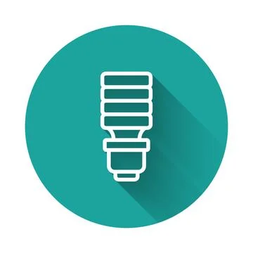 White line LED light bulb icon isolated with long shadow background. Econom.. Stock Illustration