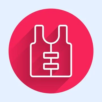 White line Life jacket icon isolated with long shadow. Life vest icon. Extreme Stock Illustration