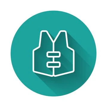 White line Life jacket icon isolated with long shadow background. Life vest.. Stock Illustration