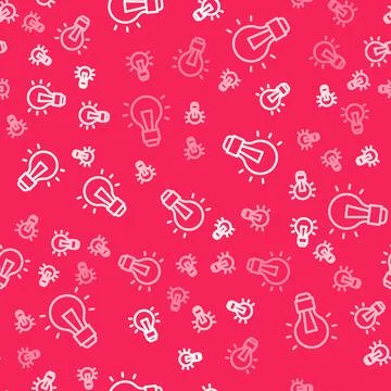 White line Light bulb with concept of idea icon isolated seamless pattern on red Illustrazione stock