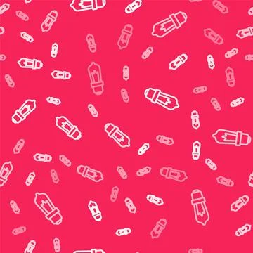 White line Light bulb with concept of idea icon isolated seamless pattern on red Illustrazione stock
