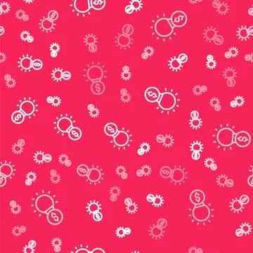 White line Light bulb with dollar symbol icon isolated seamless pattern on red Illustrazione stock