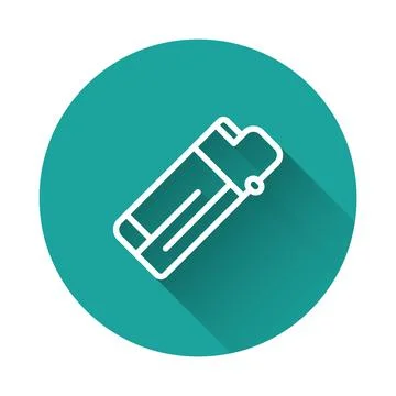 White line Lighter icon isolated with long shadow background. Green circle .. Stock Illustration