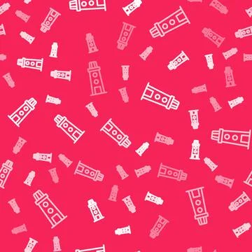 White line Lighthouse icon isolated seamless pattern on red background. Vector イラスト素材