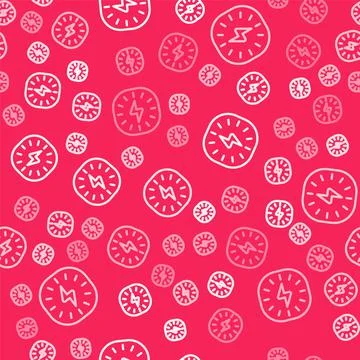 White line Lightning bolt icon isolated seamless pattern on red background 스톡 일러스트