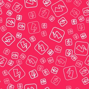 White line Lightning bolt icon isolated seamless pattern on red background Stock Illustration