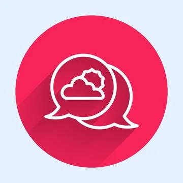 White line Location cloud icon isolated with long shadow. Red circle button Stock Illustration