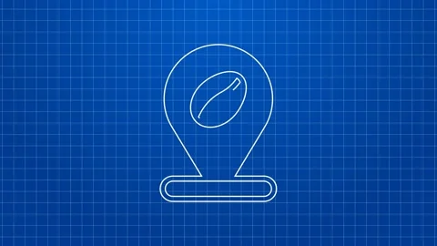 White line Location with coffee bean icon isolated on blue background. 4K Video Stock Footage 169311018