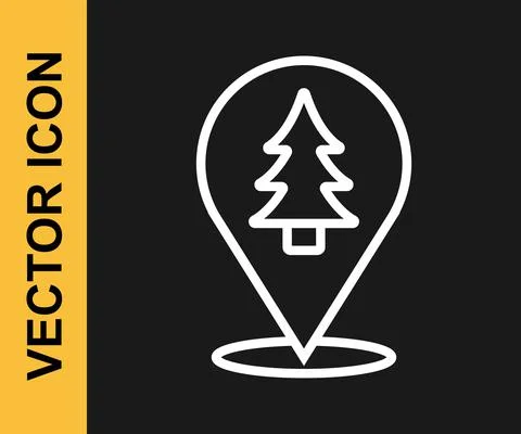 White line Location of the forest on a map icon isolated on black background Stock Illustration