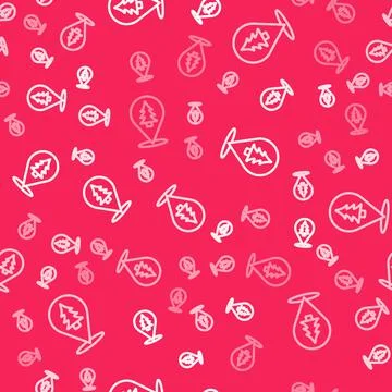 White line Location of the forest on a map icon isolated seamless pattern on red Stock Illustration