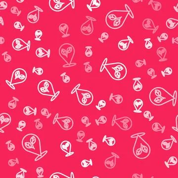 White line Location pin with leaf inside icon isolated seamless pattern on .. イラスト素材