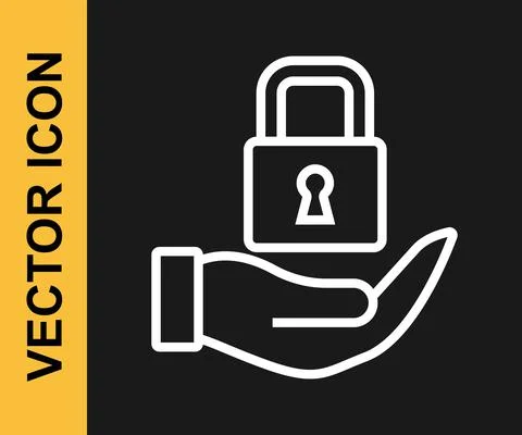 White line Lock icon isolated on black background. Padlock sign. Security Stock Illustration