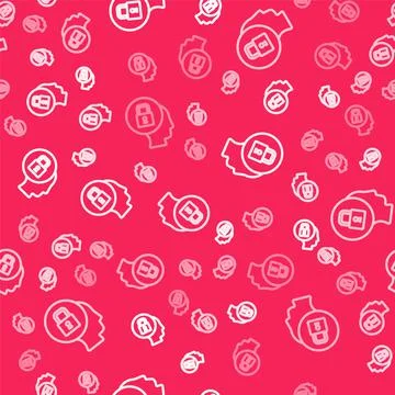 White line Lock icon isolated seamless pattern on red background. Padlock sign Illustrazione stock