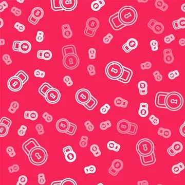 White line Lock icon isolated seamless pattern on red background. Padlock sign Stock Illustration