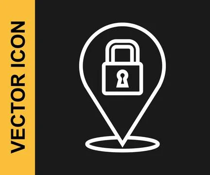 White line Lock icon isolated on black background. Padlock sign. Security Stock Illustration