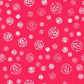 White line Lock icon isolated seamless pattern on red background. Padlock sign Stock Illustration