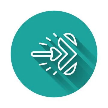 White line Magic arrow icon isolated with long shadow background. Green circle Stock Illustration
