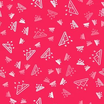 White line Magic powder icon isolated seamless pattern on red background. Vector Stock Illustration