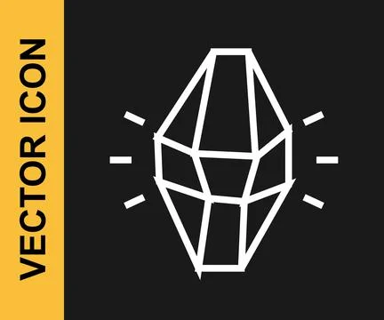 White line Magic stone icon isolated on black background. Fantasy crystal. Je Illustrazione stock