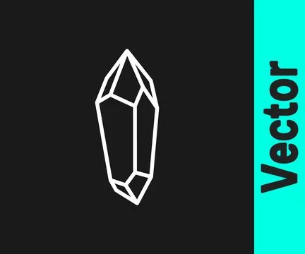 White line Magic stone icon isolated on black background. Fantasy crystal. .. Illustrazione stock