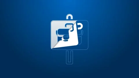 White line Magnifying glass with briefcase icon isolated on blue background. Job Stock Footage 159296103