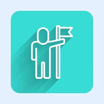 White line Man holding flag icon isolated with long shadow background. Vict.. Stock Illustration