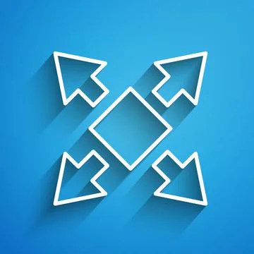 White line Many ways directional arrow icon isolated on blue background. Long Stock Illustration
