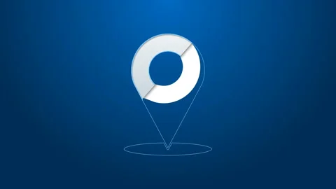 White line Map pin icon isolated on blue background. Navigation, pointer Stock Footage 144152893