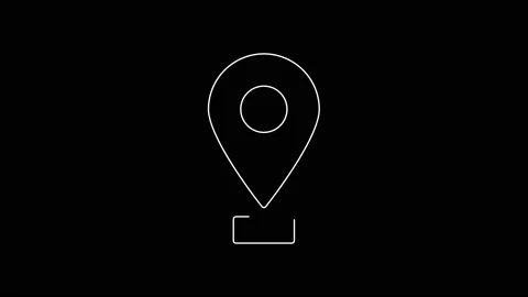 White line Map pin icon isolated on black background. Navigation, pointer Stock Footage 161993054