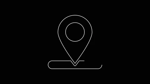 White line Map pin icon isolated on black background. Navigation, pointer Stock Footage 167587004