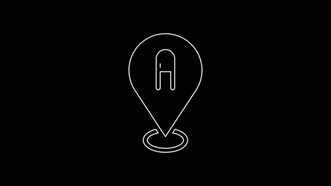 White line Map pin icon isolated on black background. Navigation, pointer Stock Footage 167592754